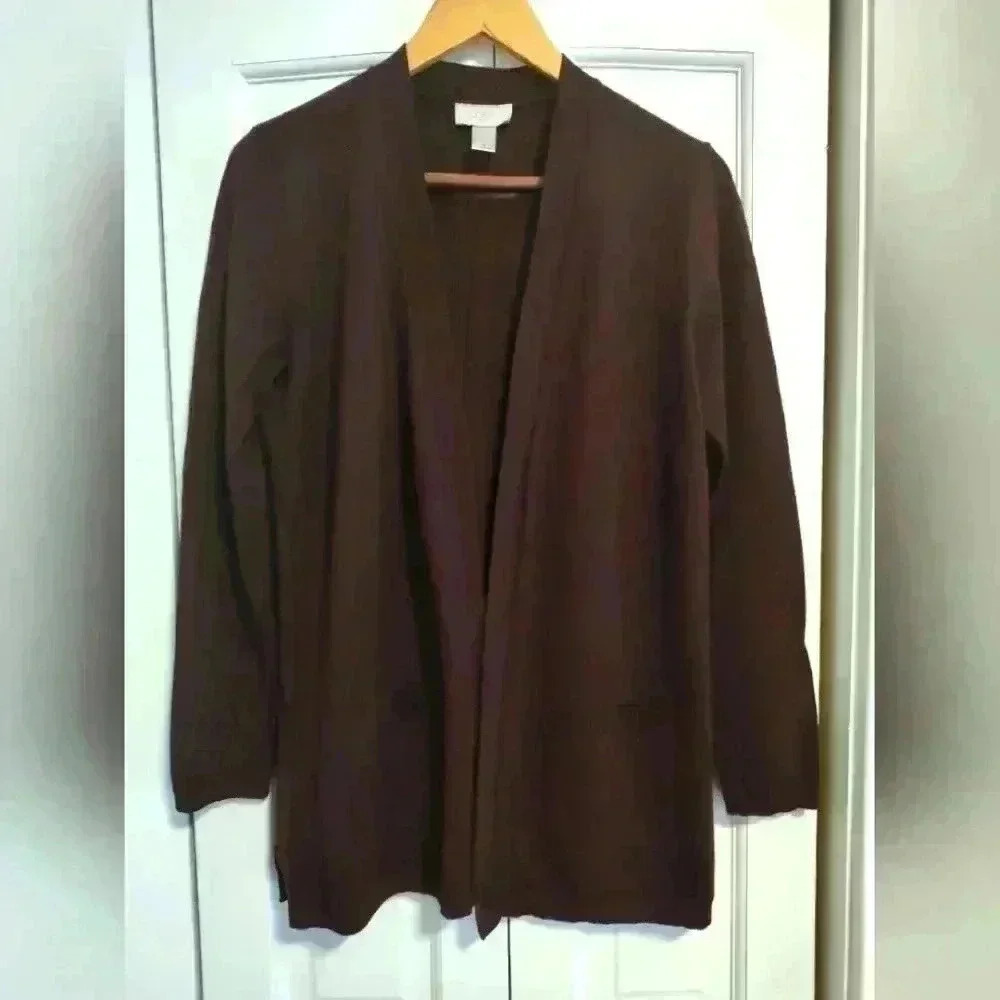 LOFT Women's 100% Cotton Dark Burgundy Wine Cardigan Sweater | Size Medium